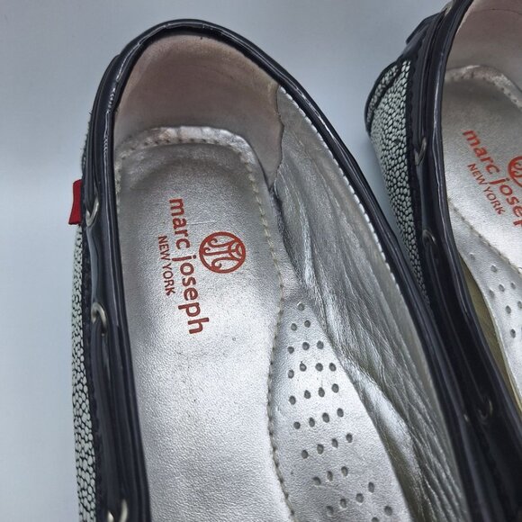 Marc Joseph Pebbled Flats Cypress Hill Tie Black White Leather Brazil Womens 8 - Picture 7 of 9